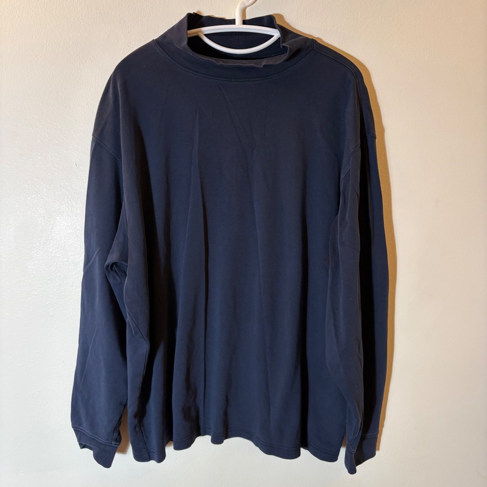 L.L. Bean Mock Neck Shirt Mens XL Regular Navy‎ Blue Long Sleeve Cotton 187369